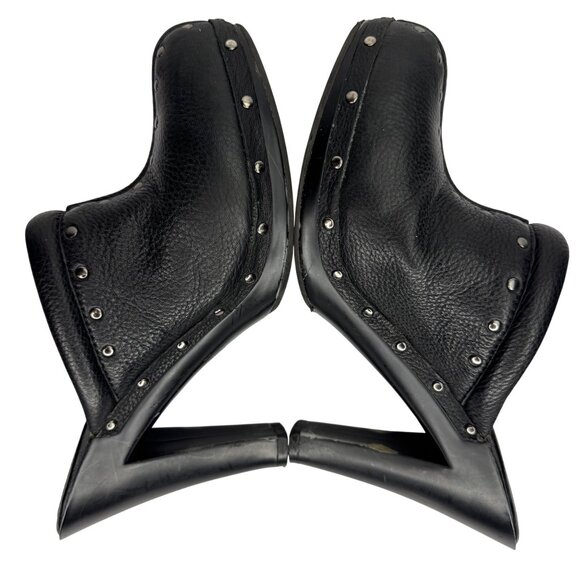 Vintage‎ Y2K 90s Whimsigoth Y-Not? Black Leather Studded Clogs Sz 8 Chunky Heels - Picture 7 of 10